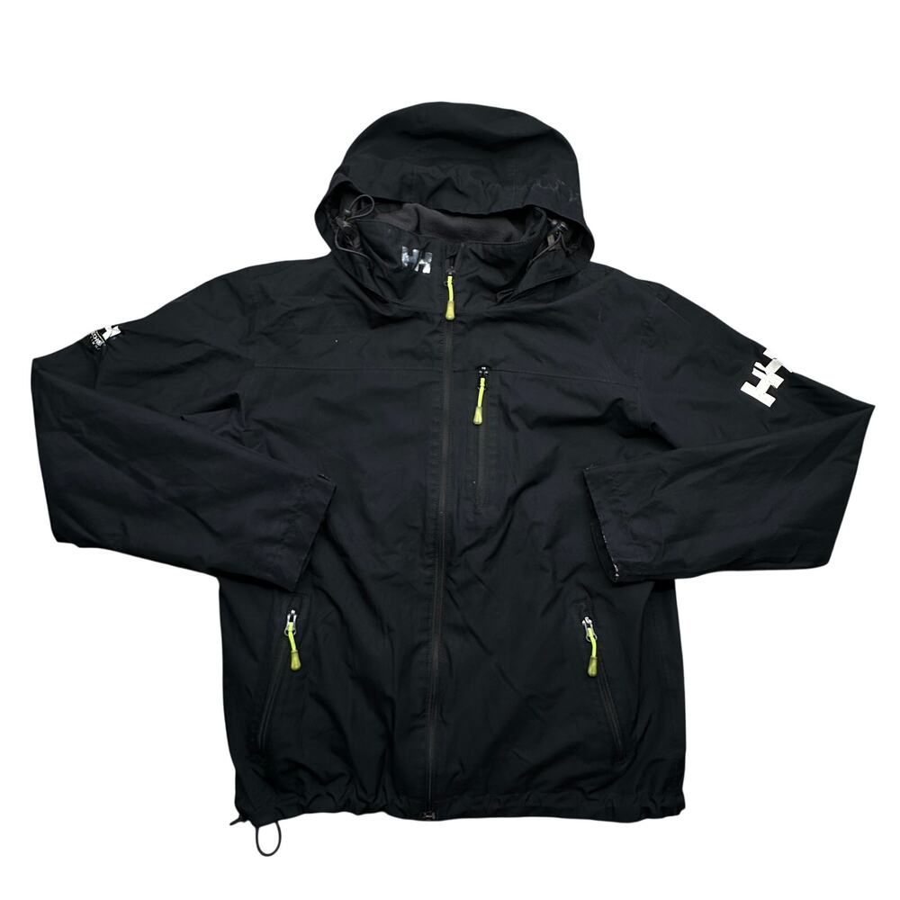 Helly Hansen Crew Hooded Midlayer Jacket Mens Medium Black Polartec Helly Tech